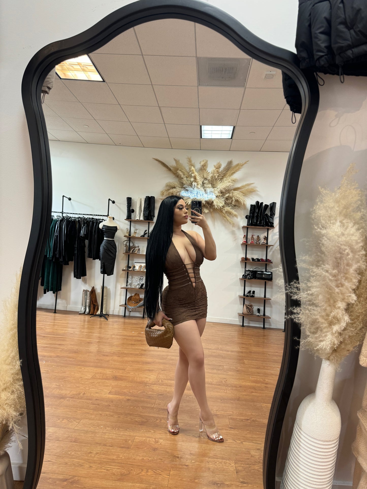 Tatiana Mini lace Dress - Brown