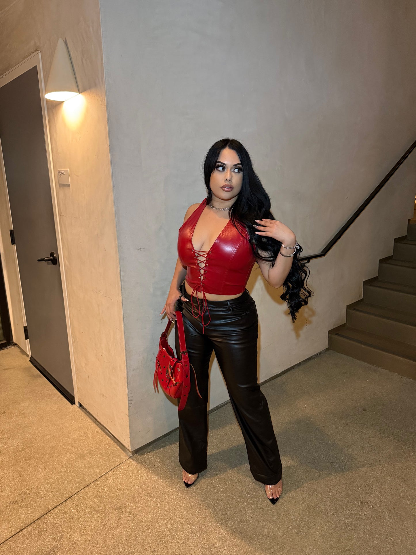 Kaitlyn Leather Top -Red