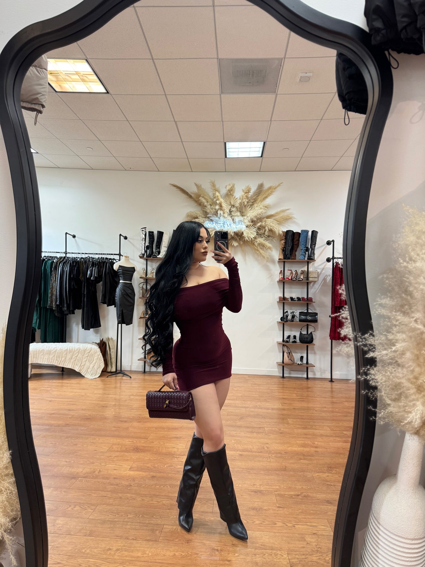 Melanie Off the Shoulder Dress - burgundy