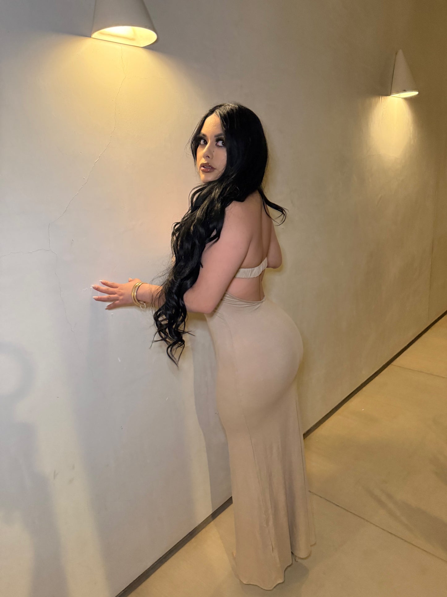 Sakari Open Back Dress - Tan