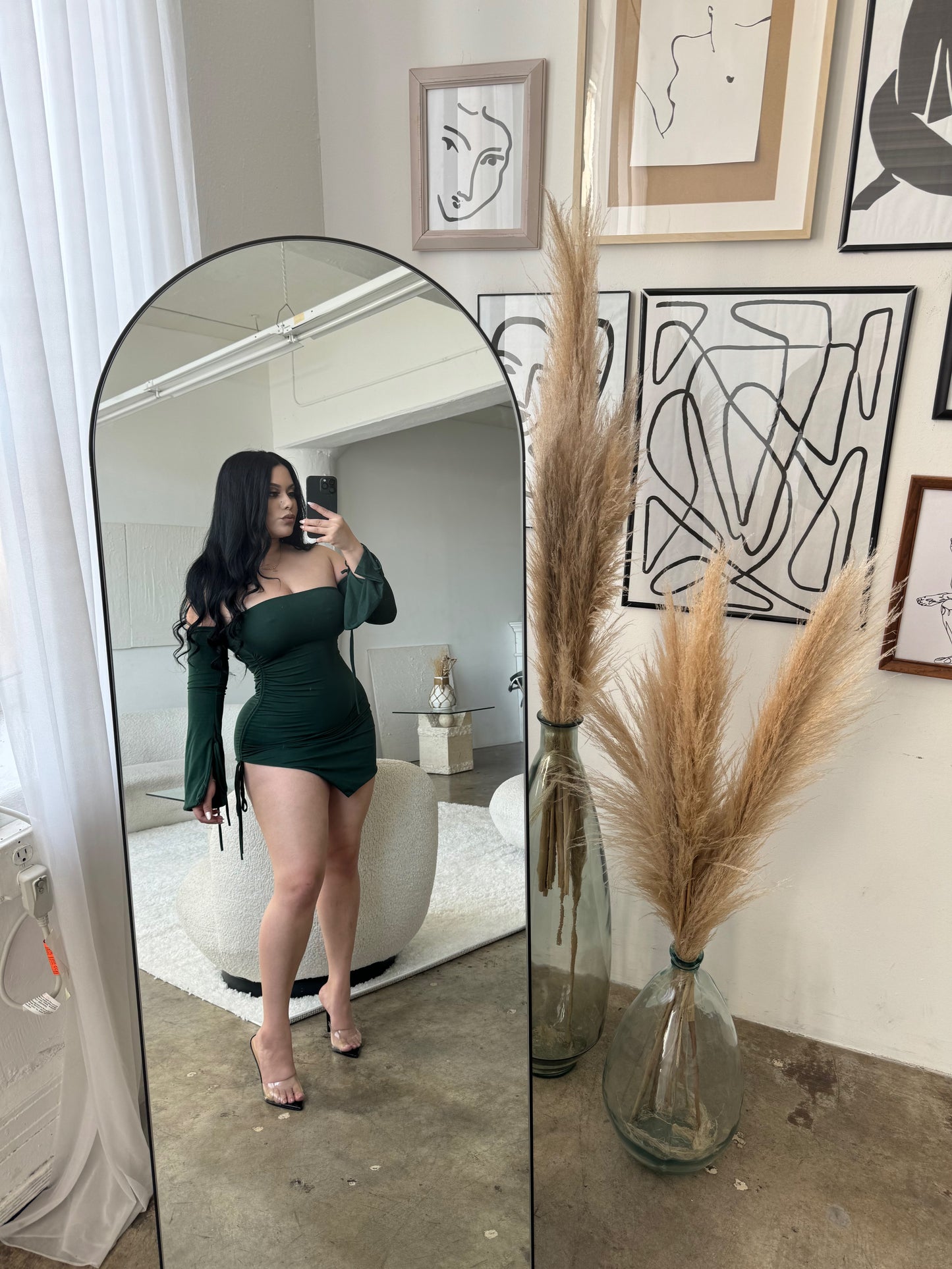 Monica Off Shoulder Dress- Emerald Green 