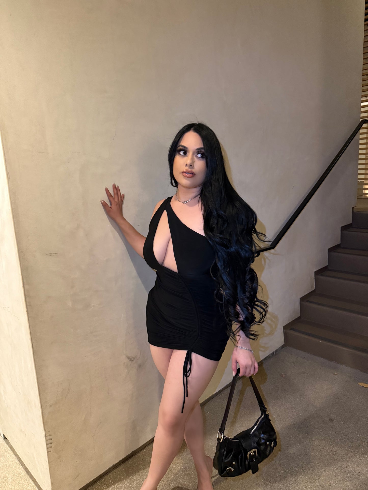 Angelica One Shoulder Dress-Black