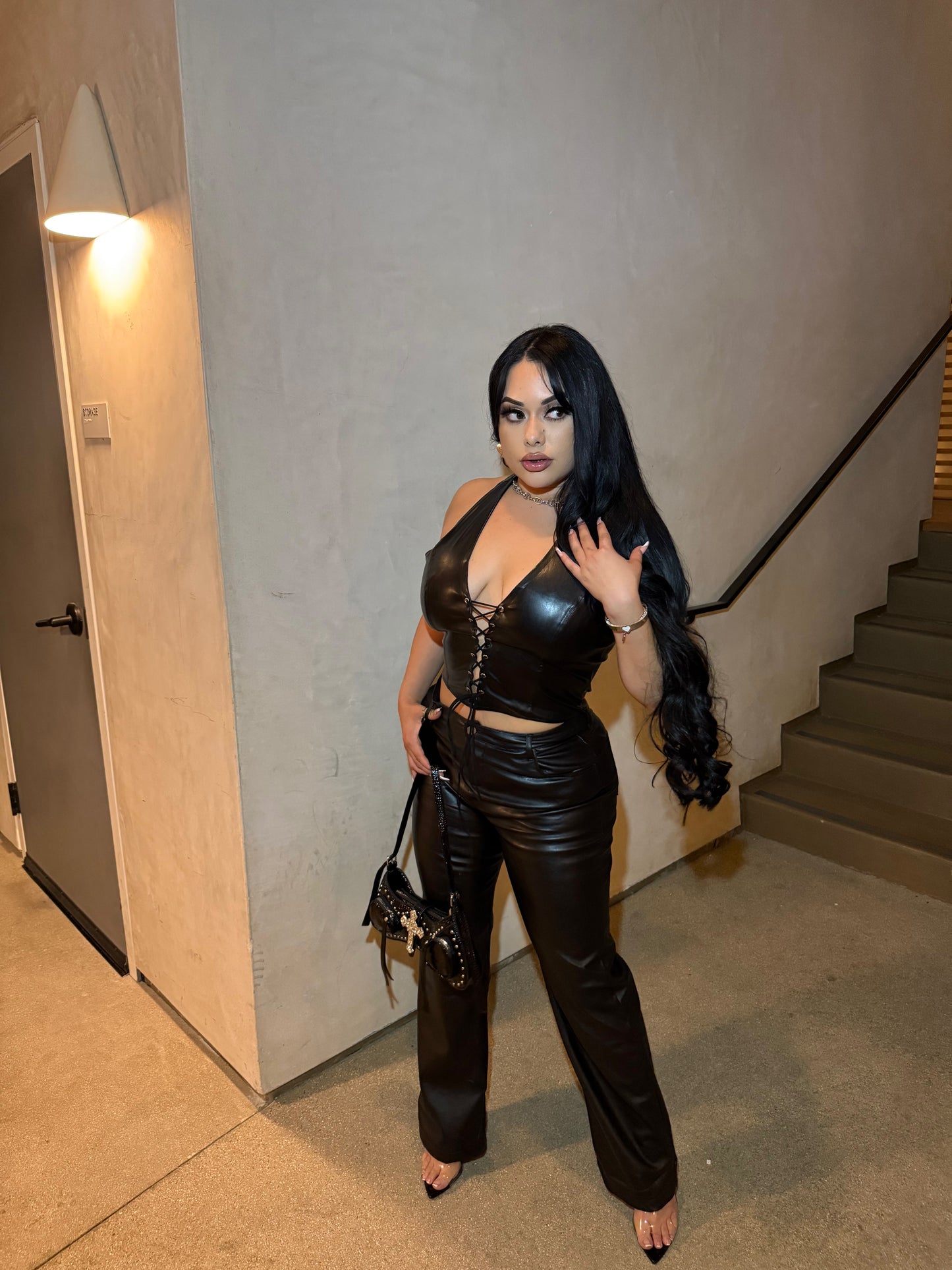 Kaitlyn Leather Top -Black