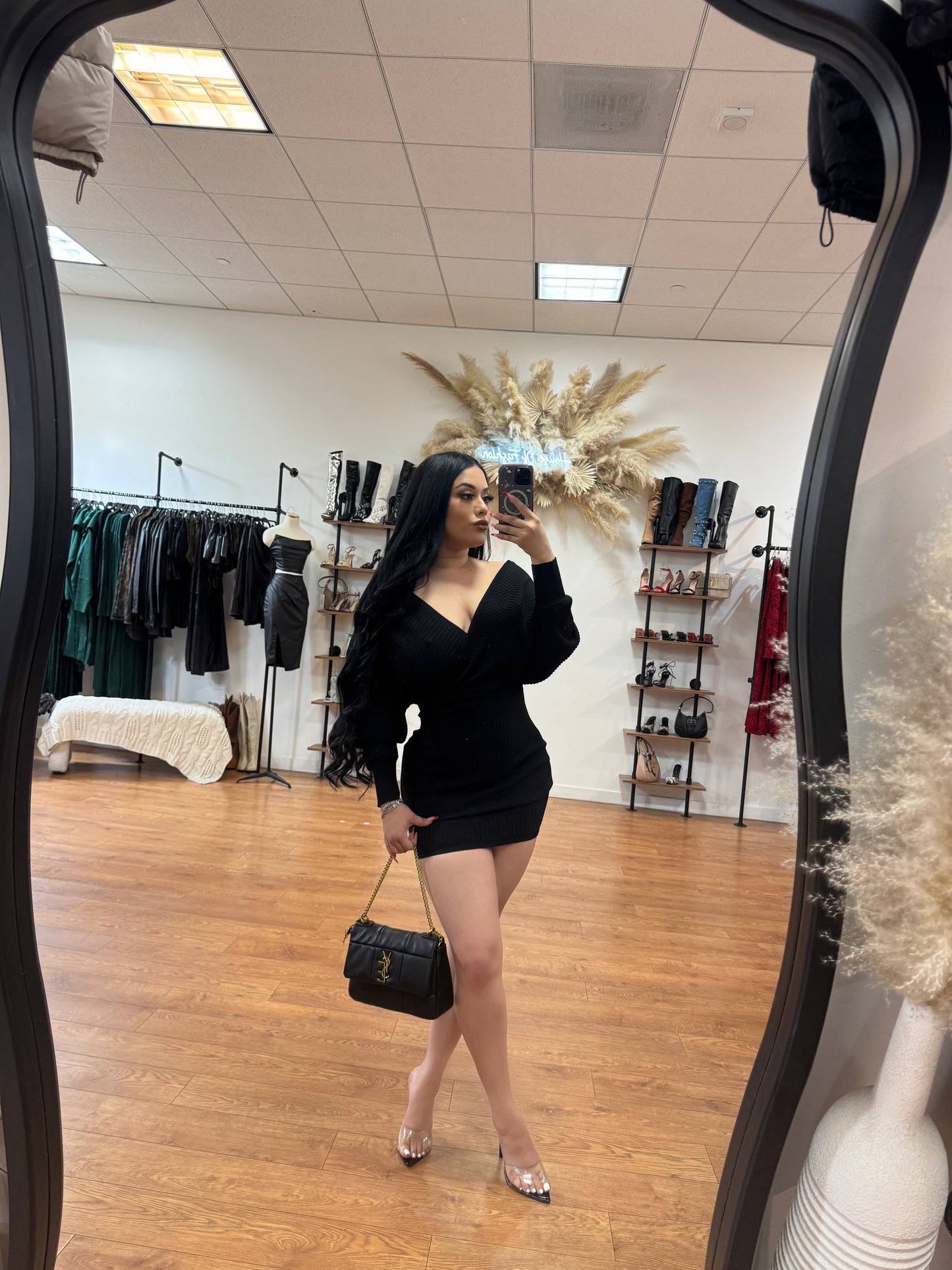 María Off The Shoulder Dress-Black