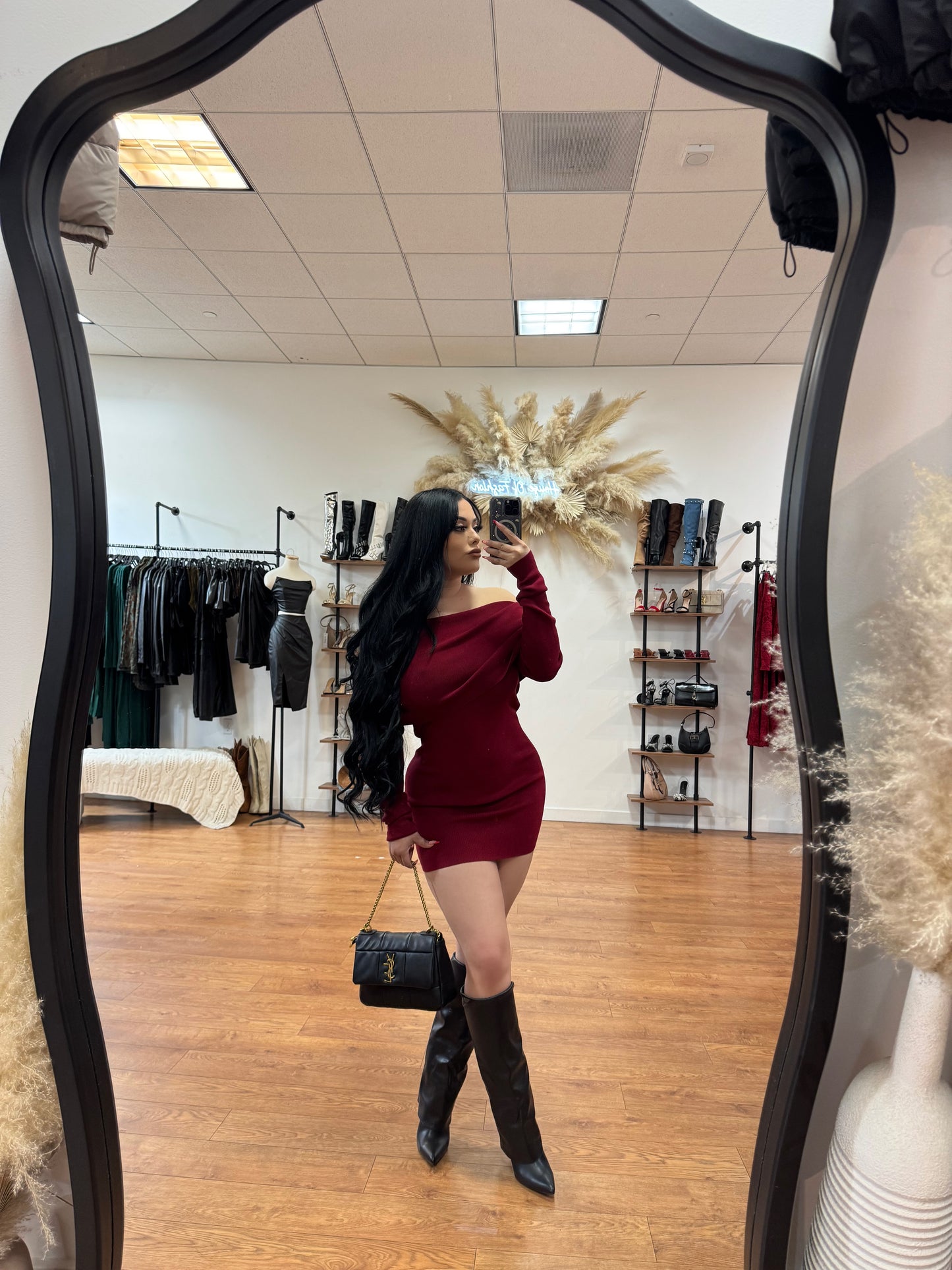 Arlette Off the shoulder Dress-Burgundy