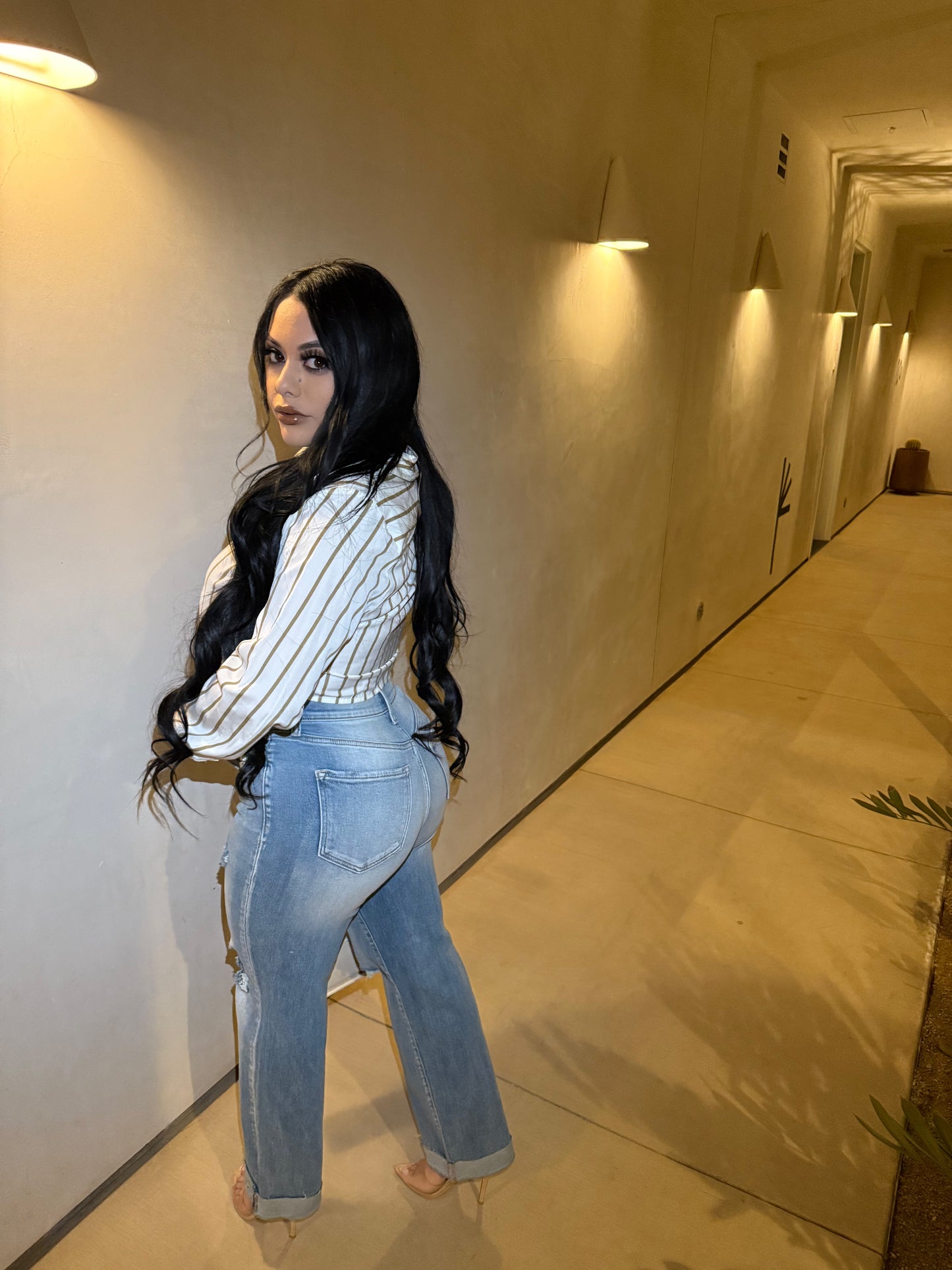 Irber High Rise Dad Jean with Cuffed Jeans