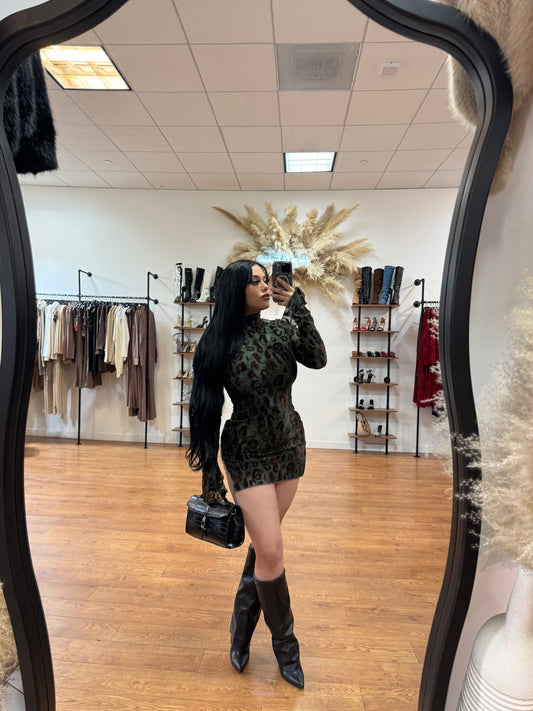 Única Mini Slit Dress - Hunter Green