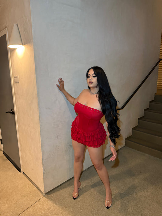 Noche De Antro Corset Dress -Red