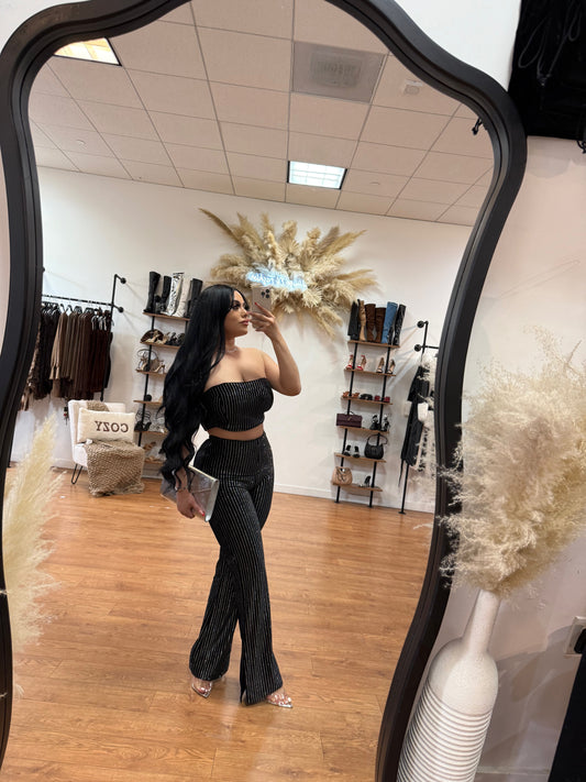 Tyler 2piece pant set - Black/Silver